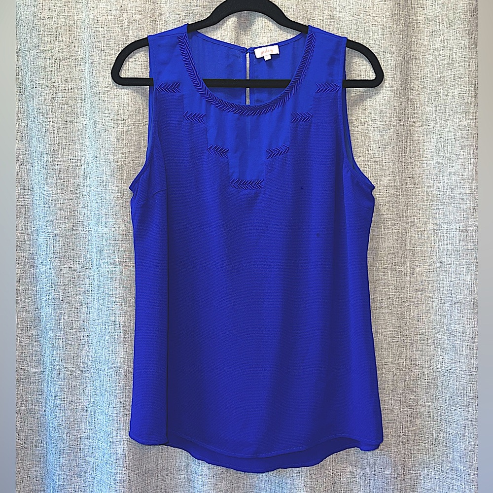 Pixley Women’s Sleeveless Blouse – Size XL– Royal Blue with Embroidery Detail